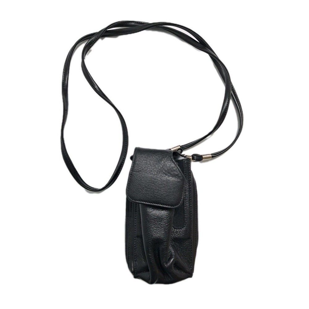 Lodis Vintage Pebble Black Leather Womens Crossbody Bag Phone Purse Wallet